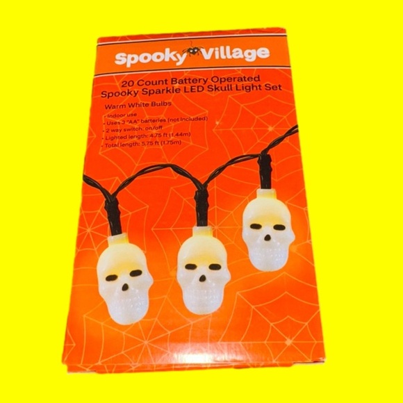 NWT Spooky Village 20 Count Battery Operated Halloween LED Skull 💀 light set - Picture 1 of 4